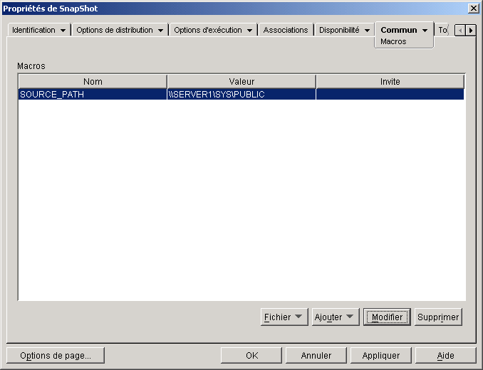 Objet Application > onglet Commun > page Macros