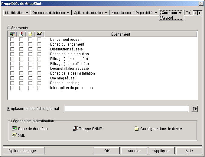 Objet Application > onglet Commun > page Rapport