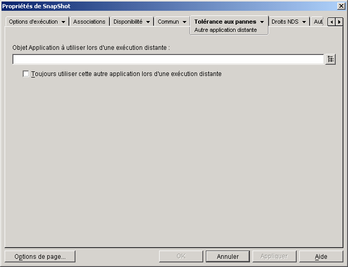 Objet Application > onglet Tolrance aux pannes > page Autre application distante