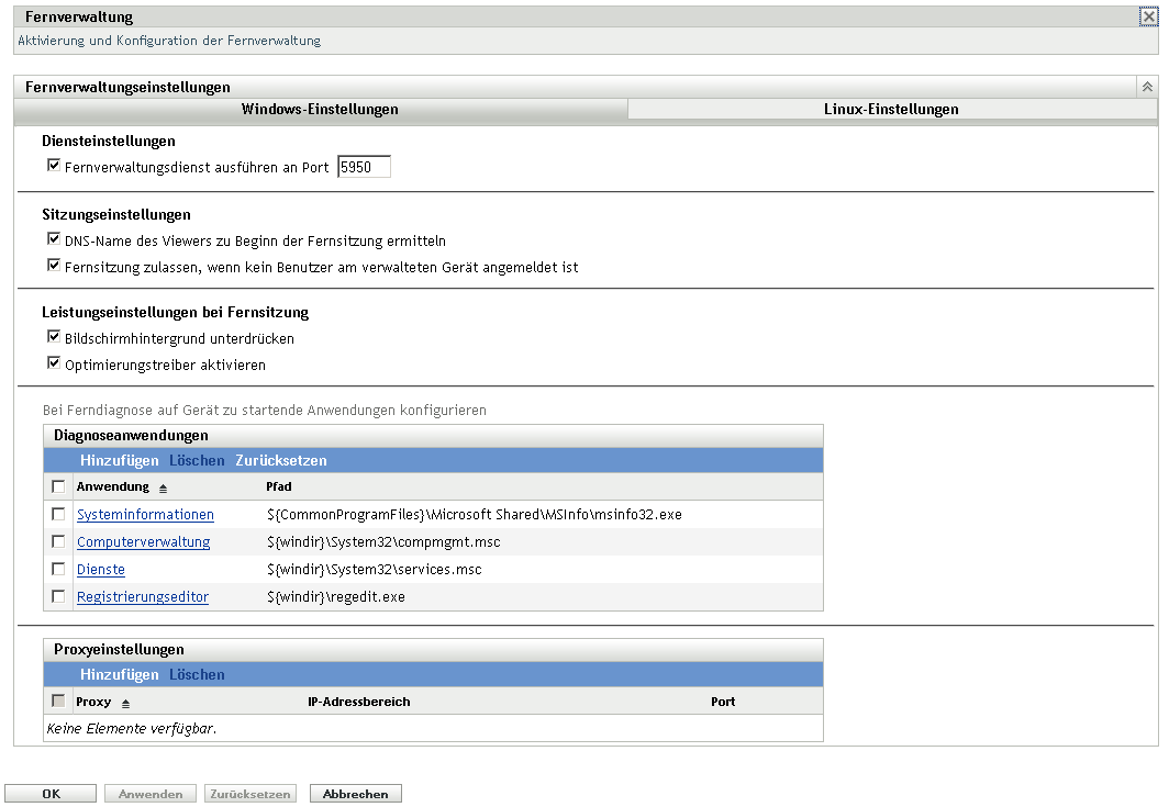 page Configuration de la gestion à distance