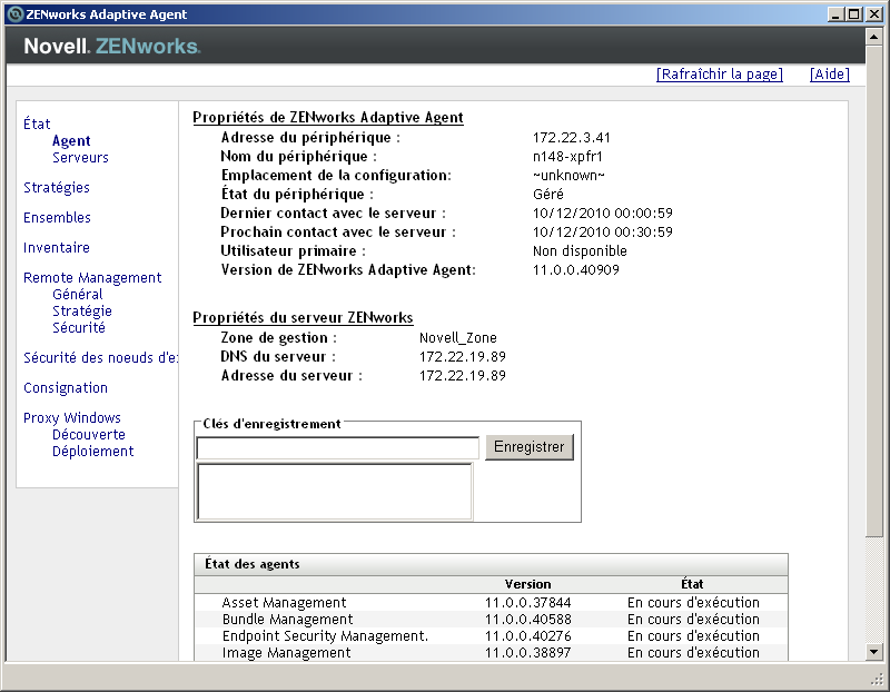 Propriétés de ZENworks Adaptive Agent