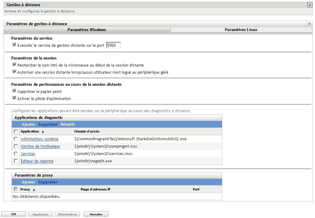 page Configuration de la gestion à distance