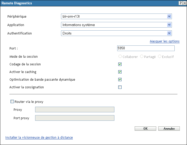 boîte de dialogue Diagnostic à distance