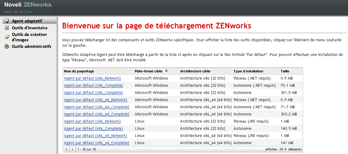 page Téléchargement de ZENworks