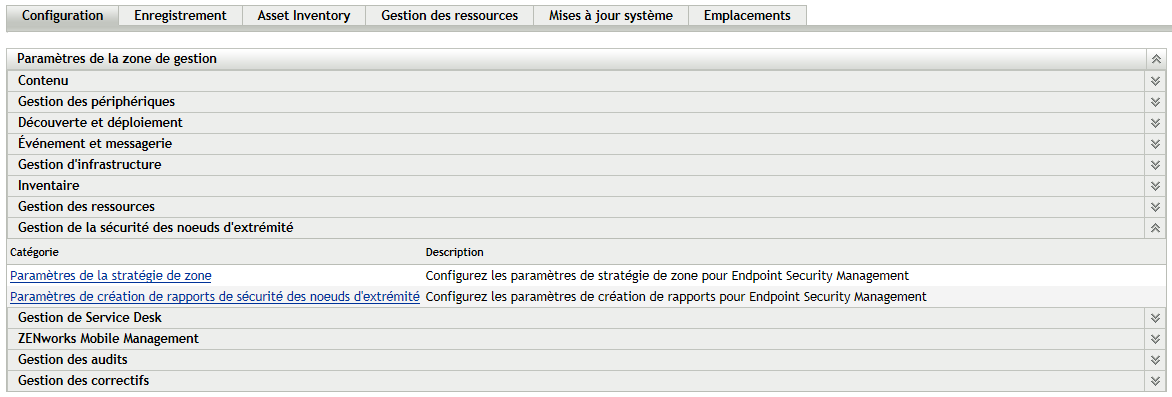 Panneau Gestion de la sécurité des noeuds d'extrémité