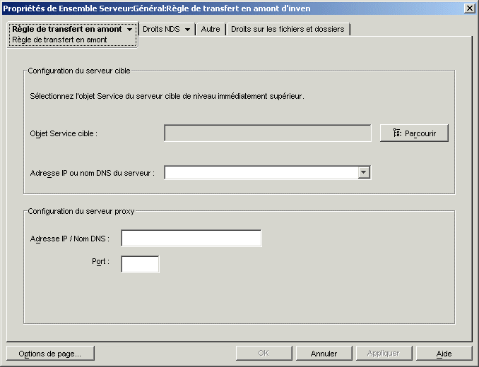 Page de la stratégie de transfert en amont de l'inventaire.