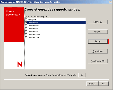 Modification d'un rapport rapide