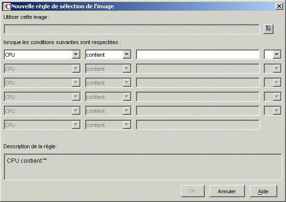 La boîte de dialogue Nouvelle règle de sélection de l'image.