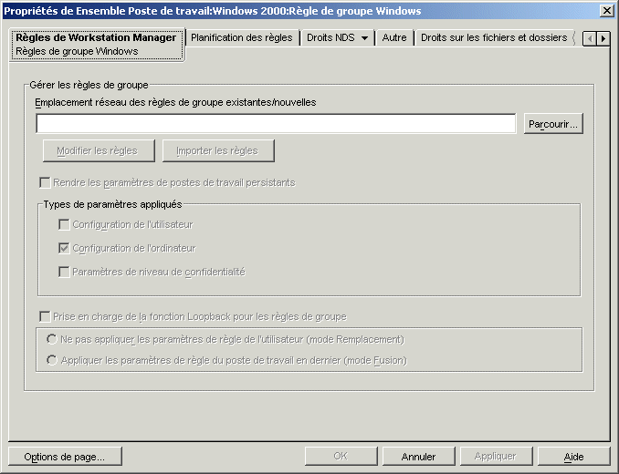 Page Stratégies de groupe Windows