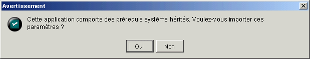 Boîte de dialogue d'avertissement sur les prérequis système hérités