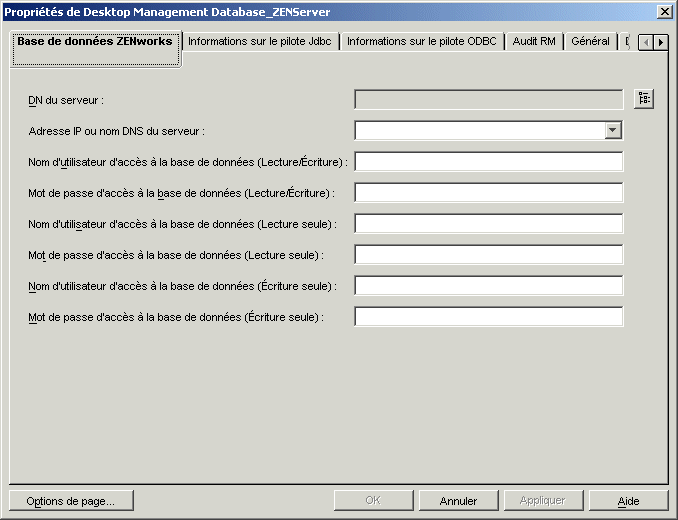 Page Base de données ZENworks