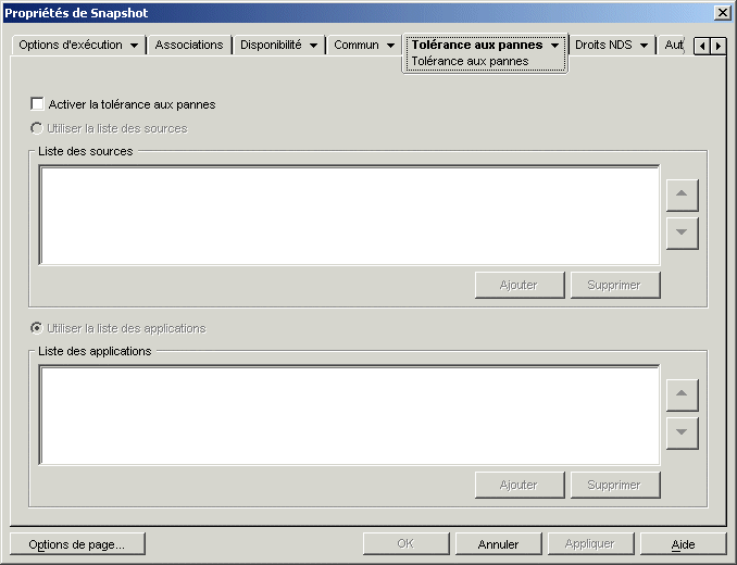 Page Tolérance aux pannes de l'objet Application