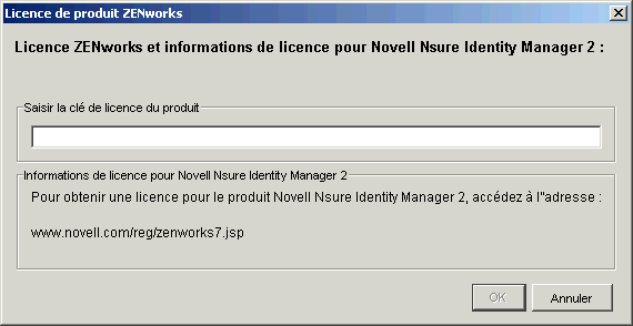 Boîte de dialogue de la clé de licence produit
