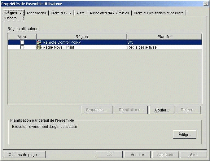 Page Stratégies générales sur un objet Ensemble Utilisateur