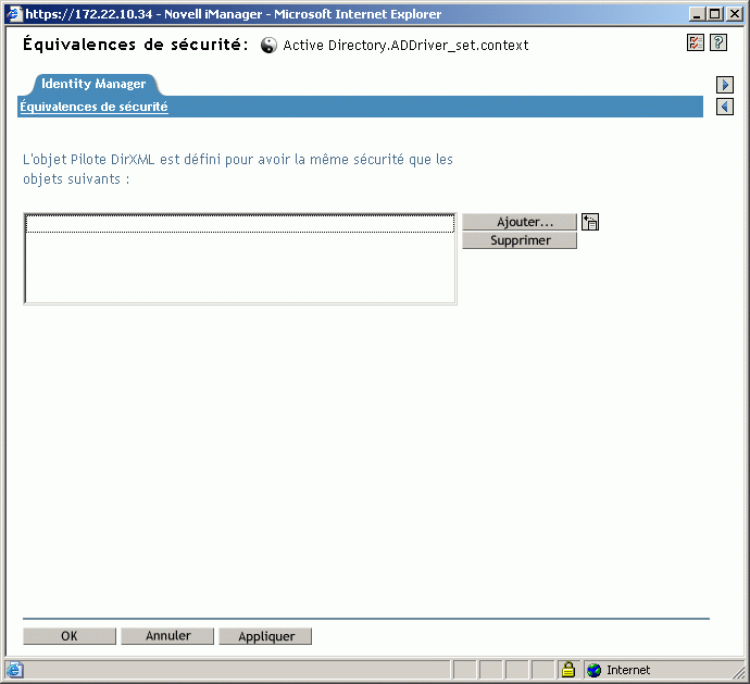 La fenêtre Équivalents de sécurité de l'assistant de création de pilotes.