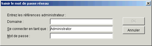 Boîte de dialogue d'authentification qui s'affiche après avoir cliqué sur Parcourir l'arborescence non listée, option disponible en mode Microsoft Active Directory d'ajout de serveurs pour l'installation du serveur Middle Tier.