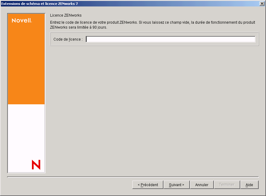 Page Licence ZENworks de l'assistant d'extension du schéma et de licence de produit de ZENworks