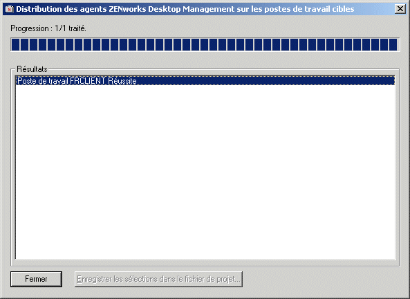 Boîte de dialogue Distribution des agents ZENworks Desktop Management sur les postes de travail cibles