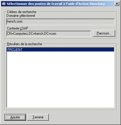 Boîte de dialogue Sélectionner des postes de travail à l'aide d'Active Directory