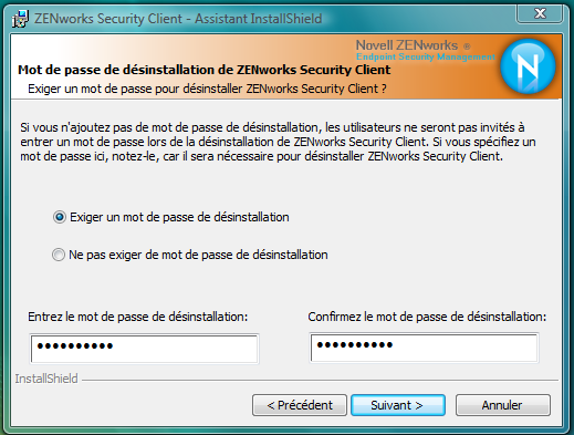 Ajout d'un mot de passe de désinstallation
