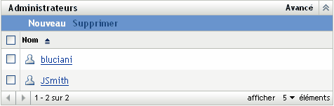 Liste Administrateurs dans la page Configuration