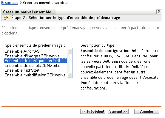 Étape 2 page de création d'un nouvel ensemble : sélectionner le type d'ensemble de pré-lancement