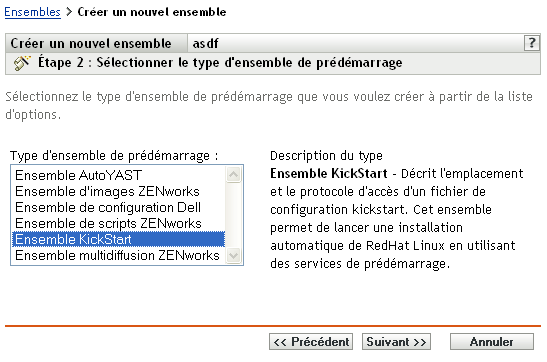 Étape 2 page de création d'un nouvel ensemble : sélectionner le type d'ensemble de pré-lancement