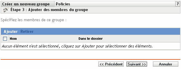 Page Ajouter des membres du groupe