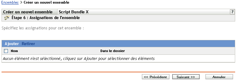 Étape 6 de création d'un nouvel ensemble : assignations de l'ensemble