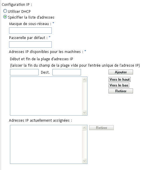 Section Configuration IP de la section Paramètres d'un périphérique non enregistré