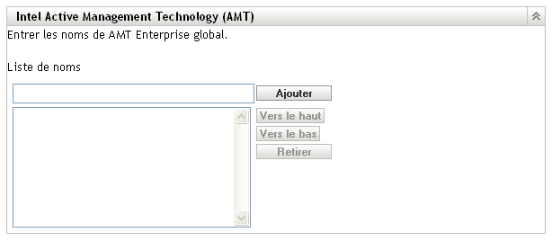 Section de configuration Intel Active Management Technology (AMT)