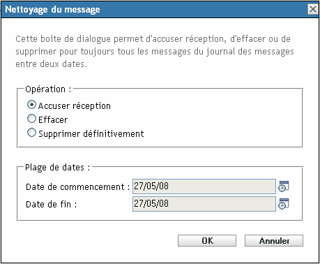 Fenêtre Nettoyage du message