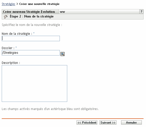 Page des noms de stratégies