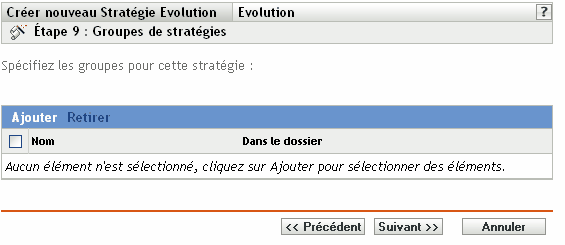 Page des groupes de stratégies