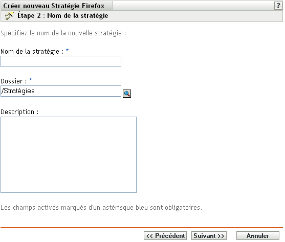 Page des noms de stratégies