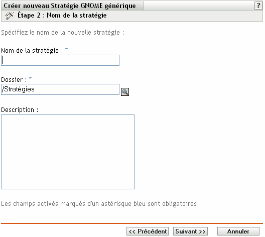 Page des noms de stratégies