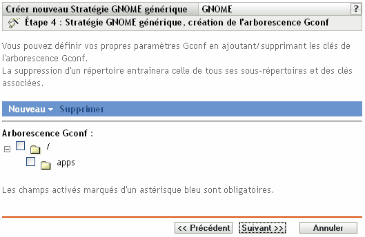 Page Création de l'arborescence Gconf