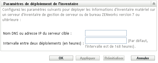 Configuration des paramètres de transfert de l'inventaire