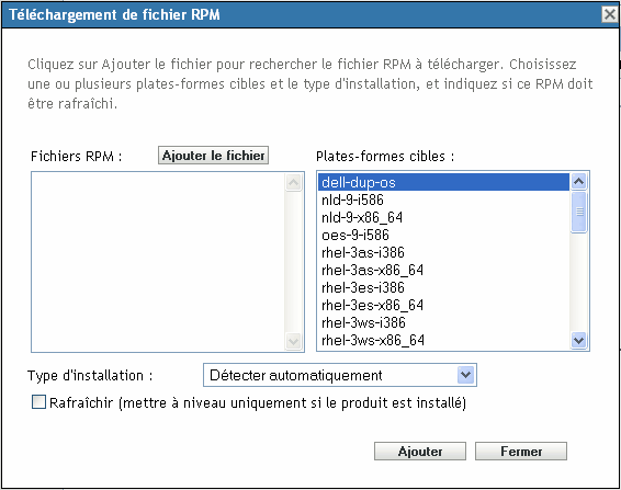 Boîte de dialogue Téléchargement de fichier RPM