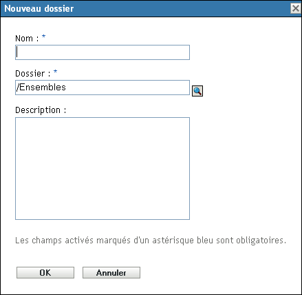 Boîte de dialogue Nouveau dossier