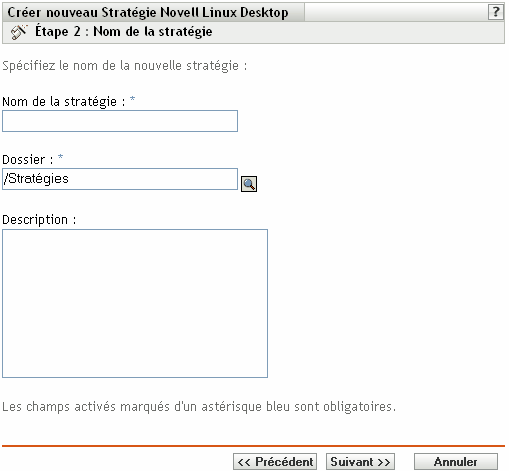 Page des noms de stratégies