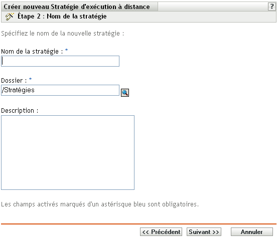 Page des noms de stratégies