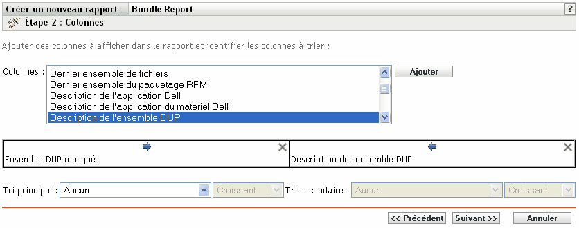 Étape 2 : page Colonnes