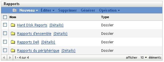 Nouveau dossier dans la page Rapports