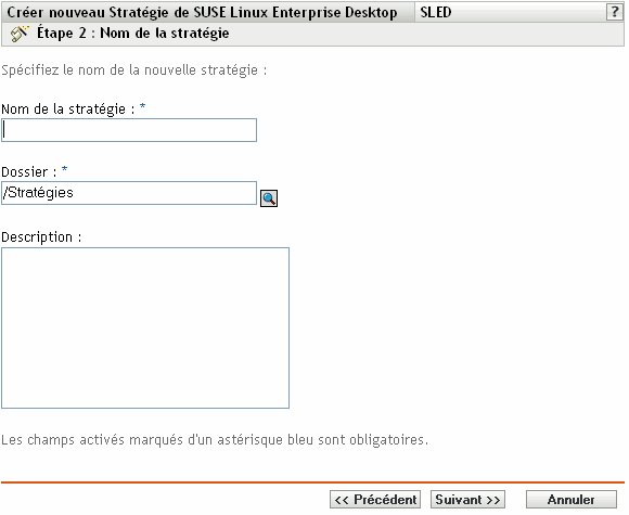 Page des noms de stratégies