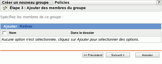 Page Ajouter des membres du groupe