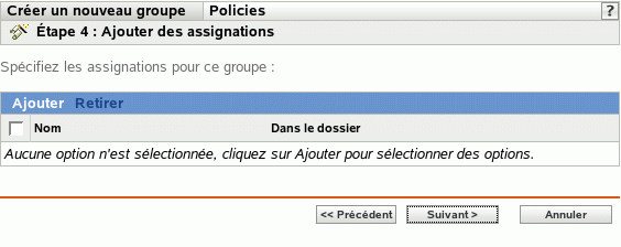 Page Ajouter des assignations