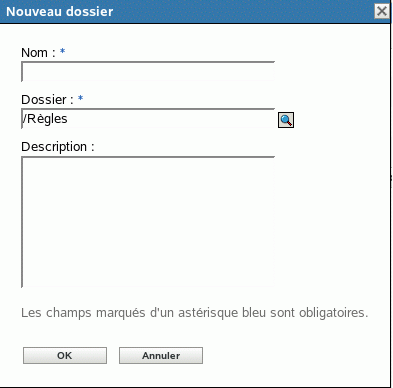 Boîte de dialogue Nouveau dossier