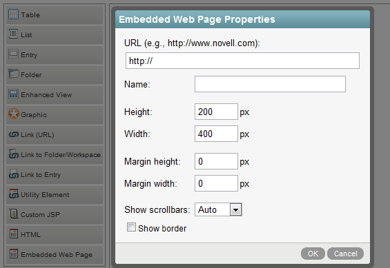 Configuring Embedded Web Page Properties Configuring Embedded Web Page Properties