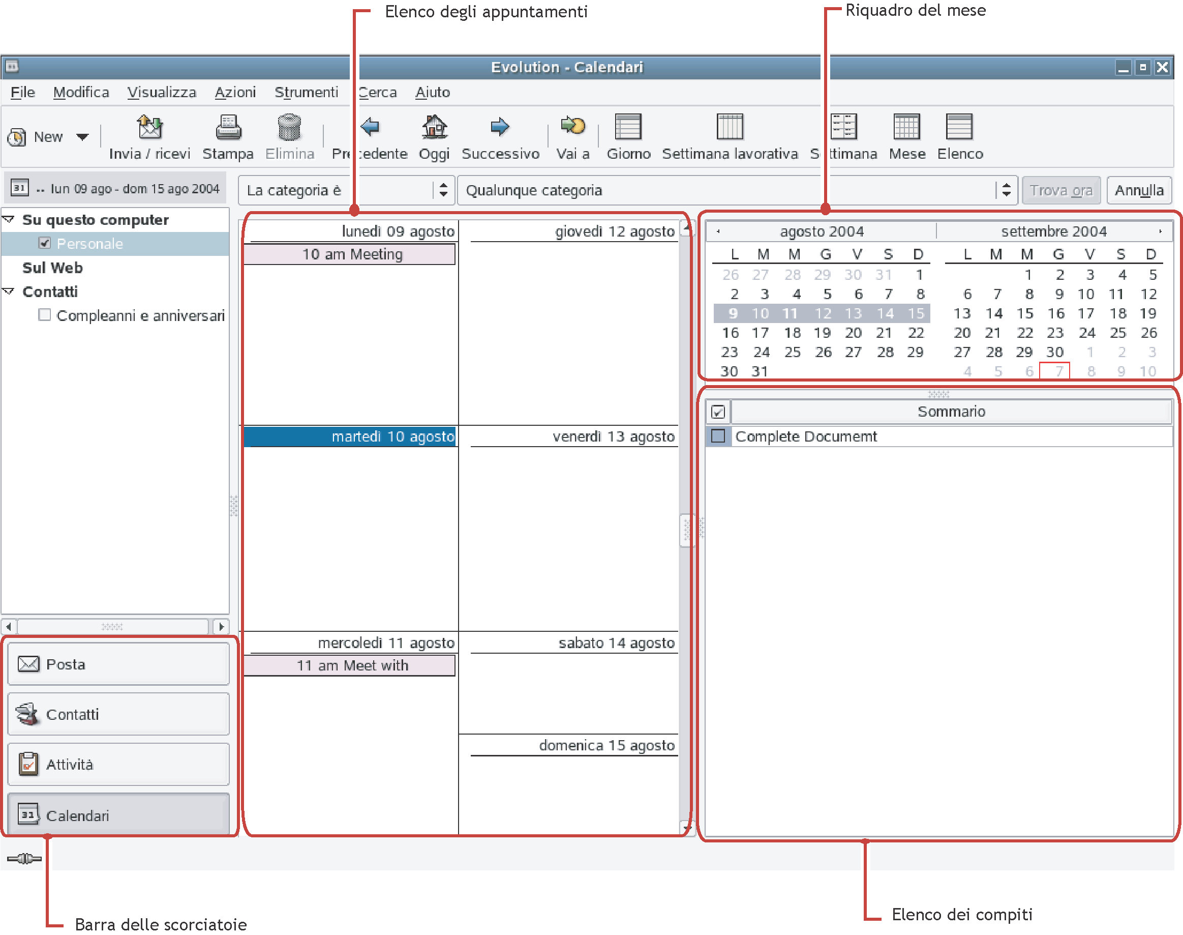 Finestra del Calendario di Evolution